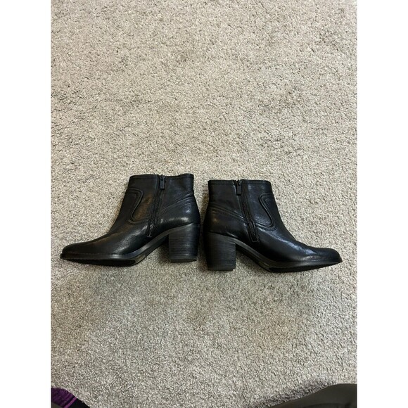 ARTURO CHANG Black Leather Chunky Heel Zipper Ankle‎ Boot Sz 7.5 - Picture 4 of 7